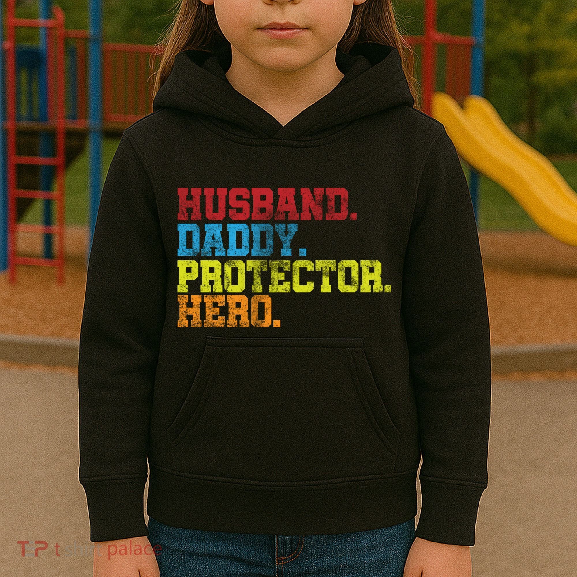 Husband Daddy Protector Hero Distressed Kids Hoodie
