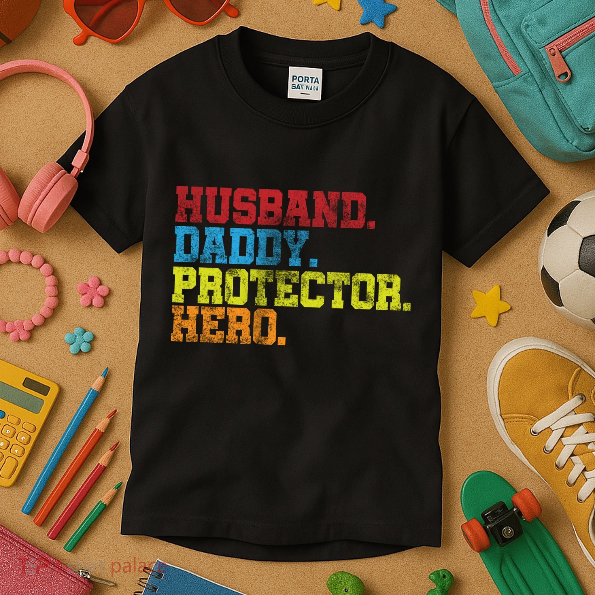 Husband Daddy Protector Hero Distressed Kids T-Shirt