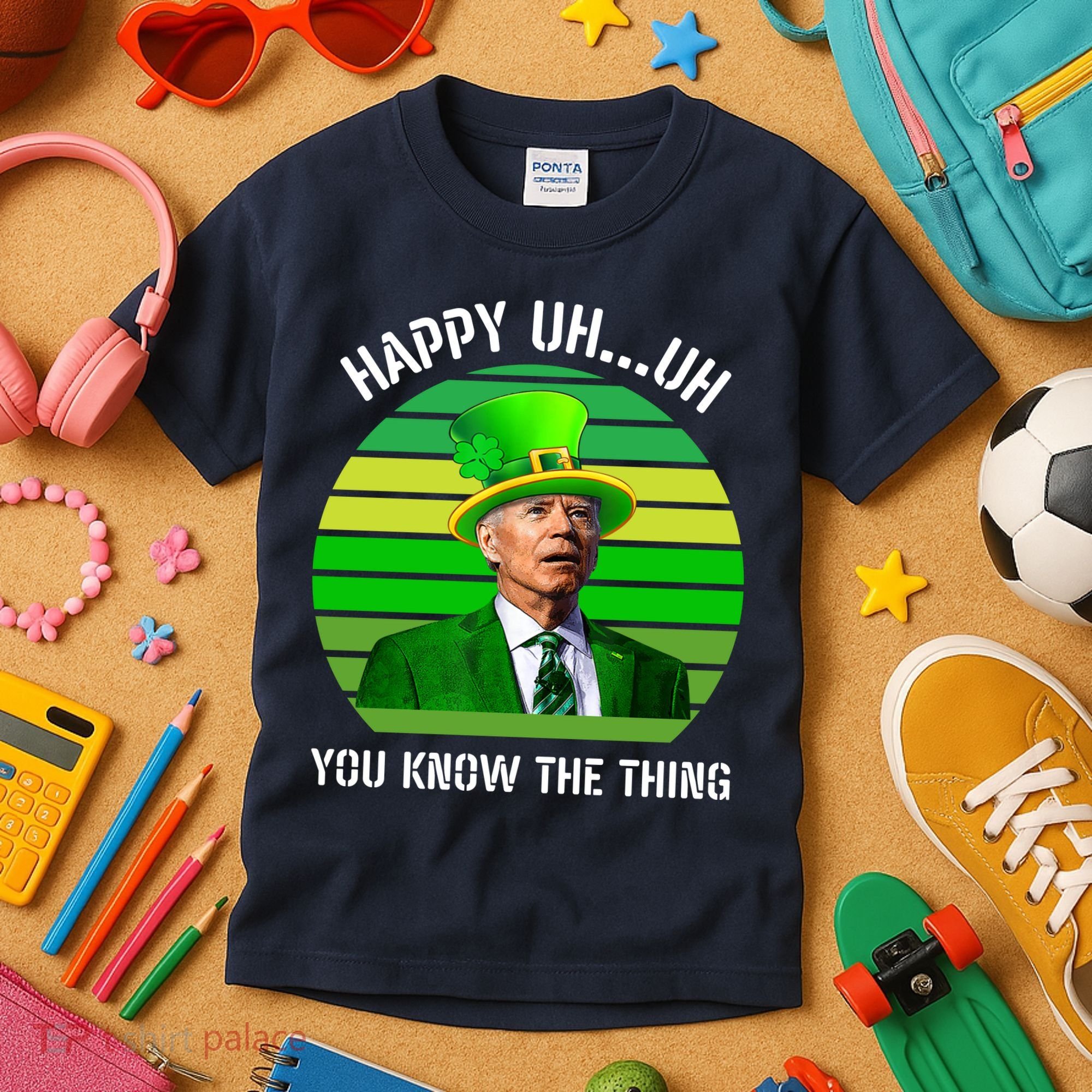 Happy Uh You Know The Thing Joe Biden Clover St Patricks Day Kids T-Shirt