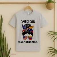Half Venezuelan American Mom Messy Bun Flag Mothers Day T-Shirt thumb 2