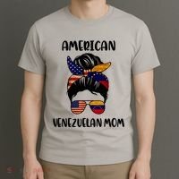 Half Venezuelan American Mom Messy Bun Flag Mothers Day T-Shirt thumb 3