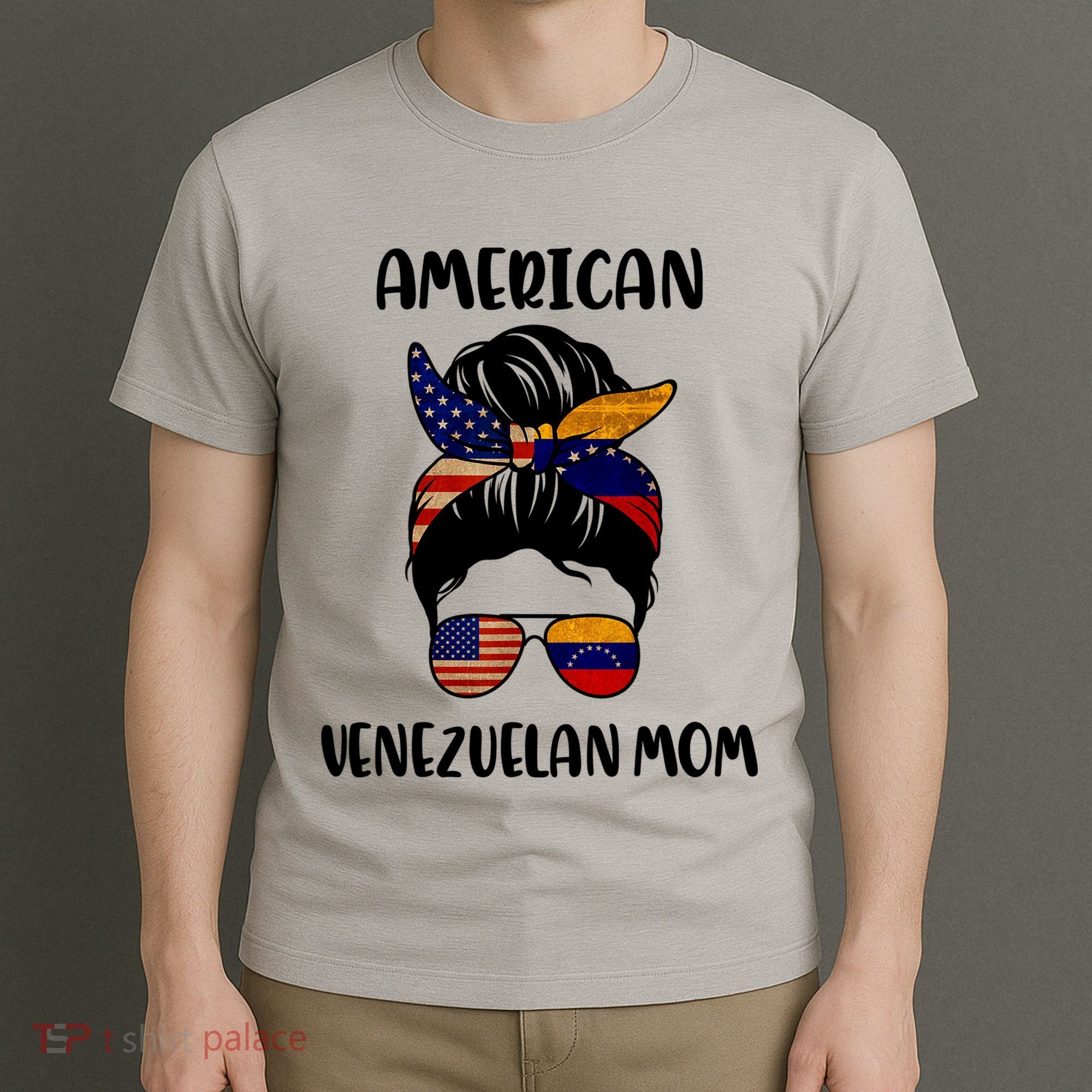 Half Venezuelan American Mom Messy Bun Flag Mothers Day T-Shirt