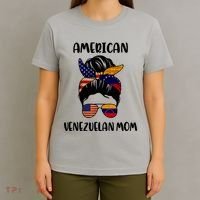 Half Venezuelan American Mom Messy Bun Flag Mothers Day T-Shirt thumb 4