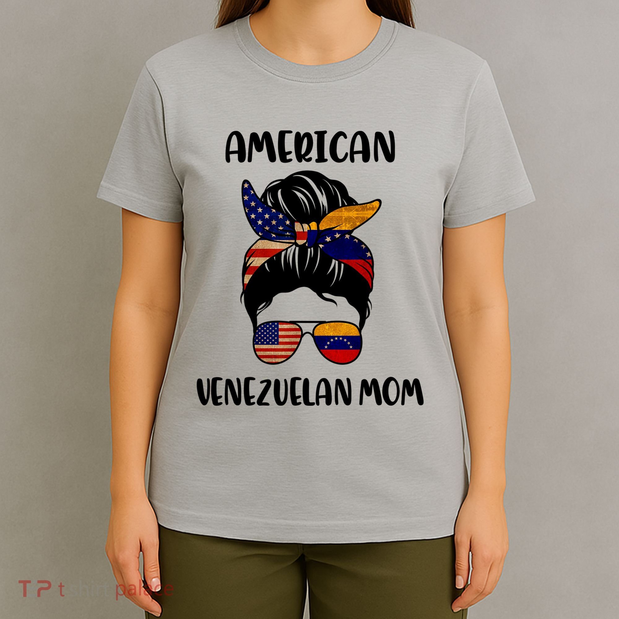 Half Venezuelan American Mom Messy Bun Flag Mothers Day T-Shirt