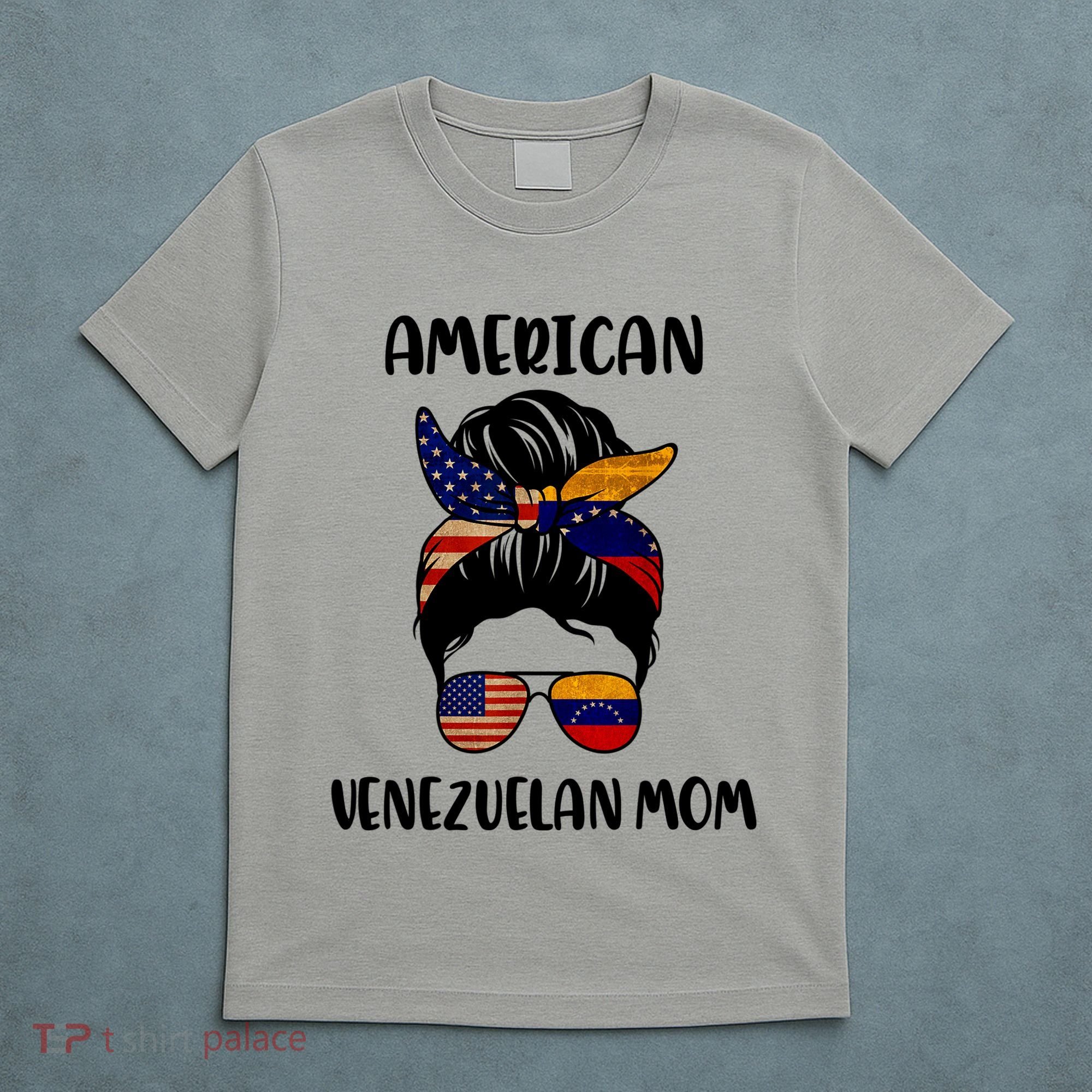 Half Venezuelan American Mom Messy Bun Flag Mothers Day T-Shirt