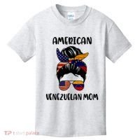 Half Venezuelan American Mom Messy Bun Flag Mothers Day Kids T-Shirt thumb 0