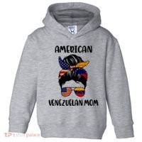 Half Venezuelan American Mom Messy Bun Flag Mothers Day Toddler Hoodie thumb 0