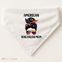 Half Venezuelan American Mom Messy Bun Flag Mothers Day USA-Made Doggie Bandana thumb 0