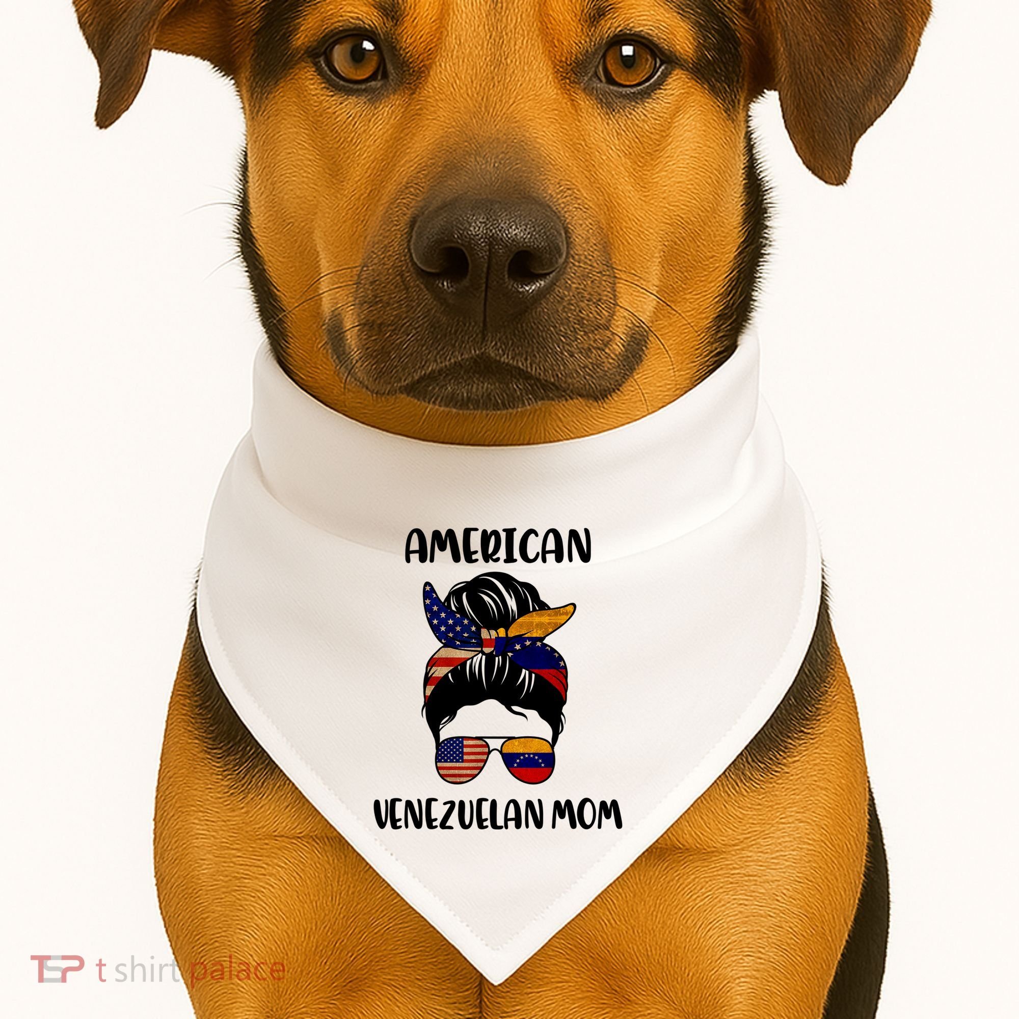 Half Venezuelan American Mom Messy Bun Flag Mothers Day USA-Made Doggie Bandana