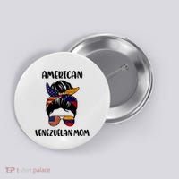 Half Venezuelan American Mom Messy Bun Flag Mothers Day Button thumb 0