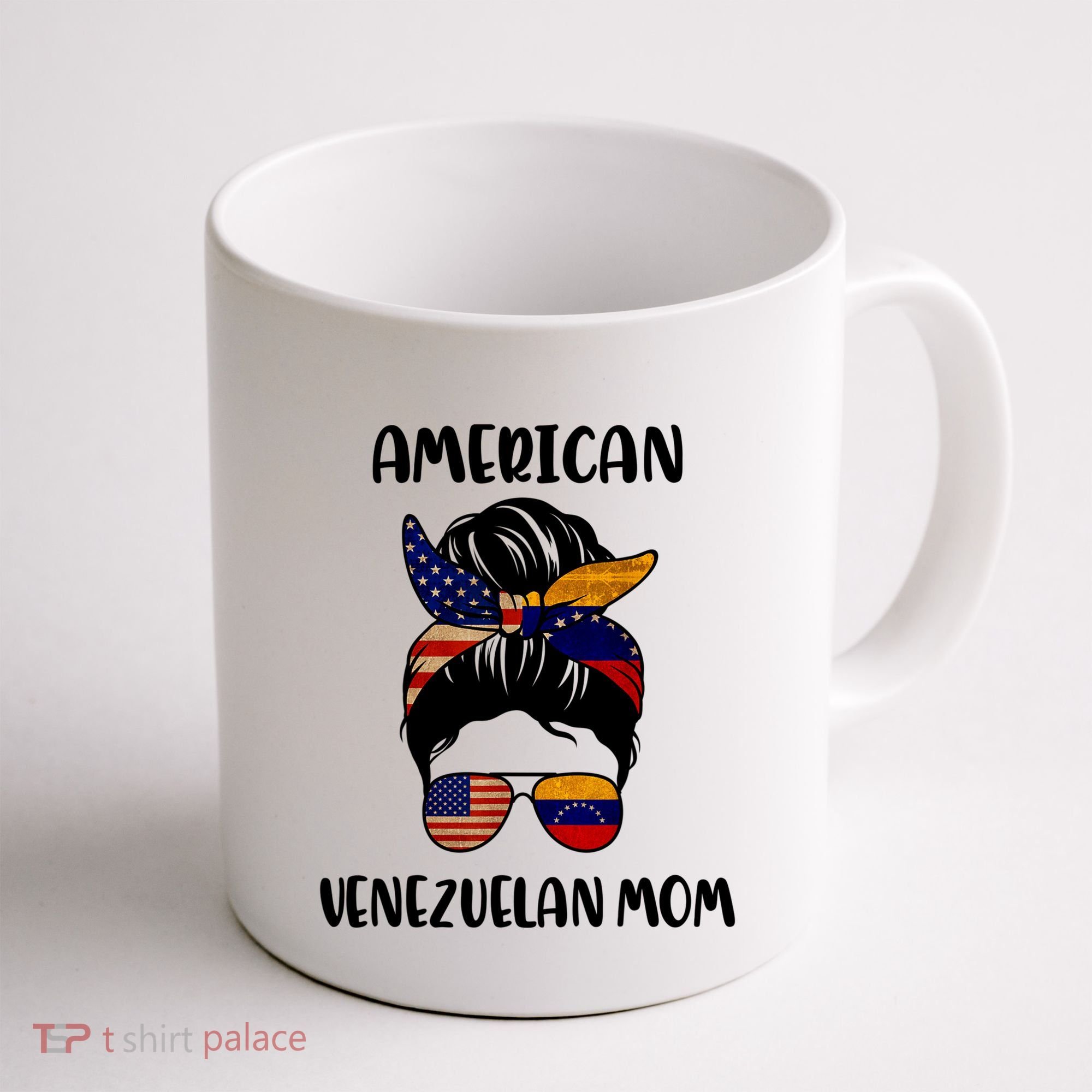 Half Venezuelan American Mom Messy Bun Flag Mothers Day Coffee Mug