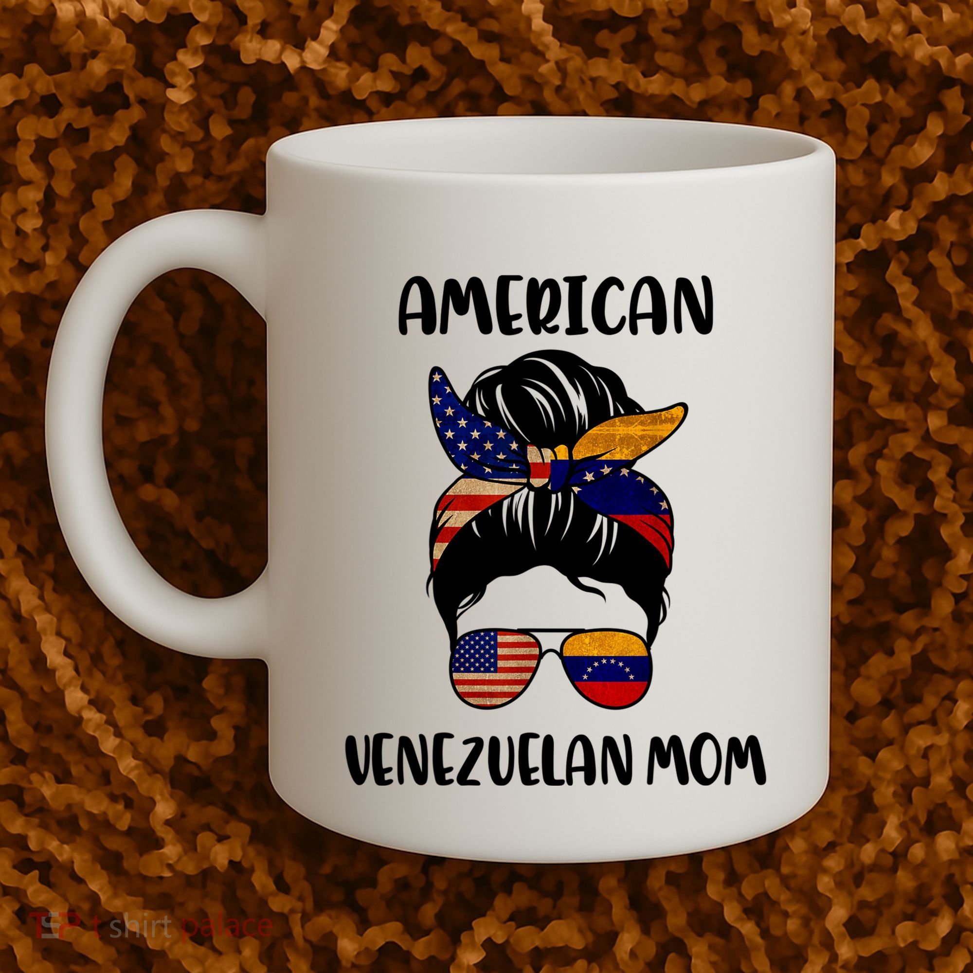 Half Venezuelan American Mom Messy Bun Flag Mothers Day Coffee Mug
