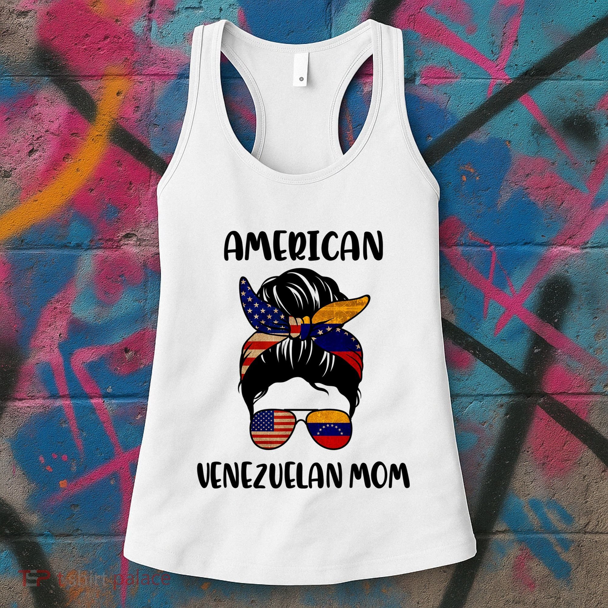 Half Venezuelan American Mom Messy Bun Flag Mothers Day Women's Tank Top