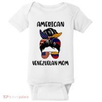Half Venezuelan American Mom Messy Bun Flag Mothers Day Baby Bodysuit thumb 0