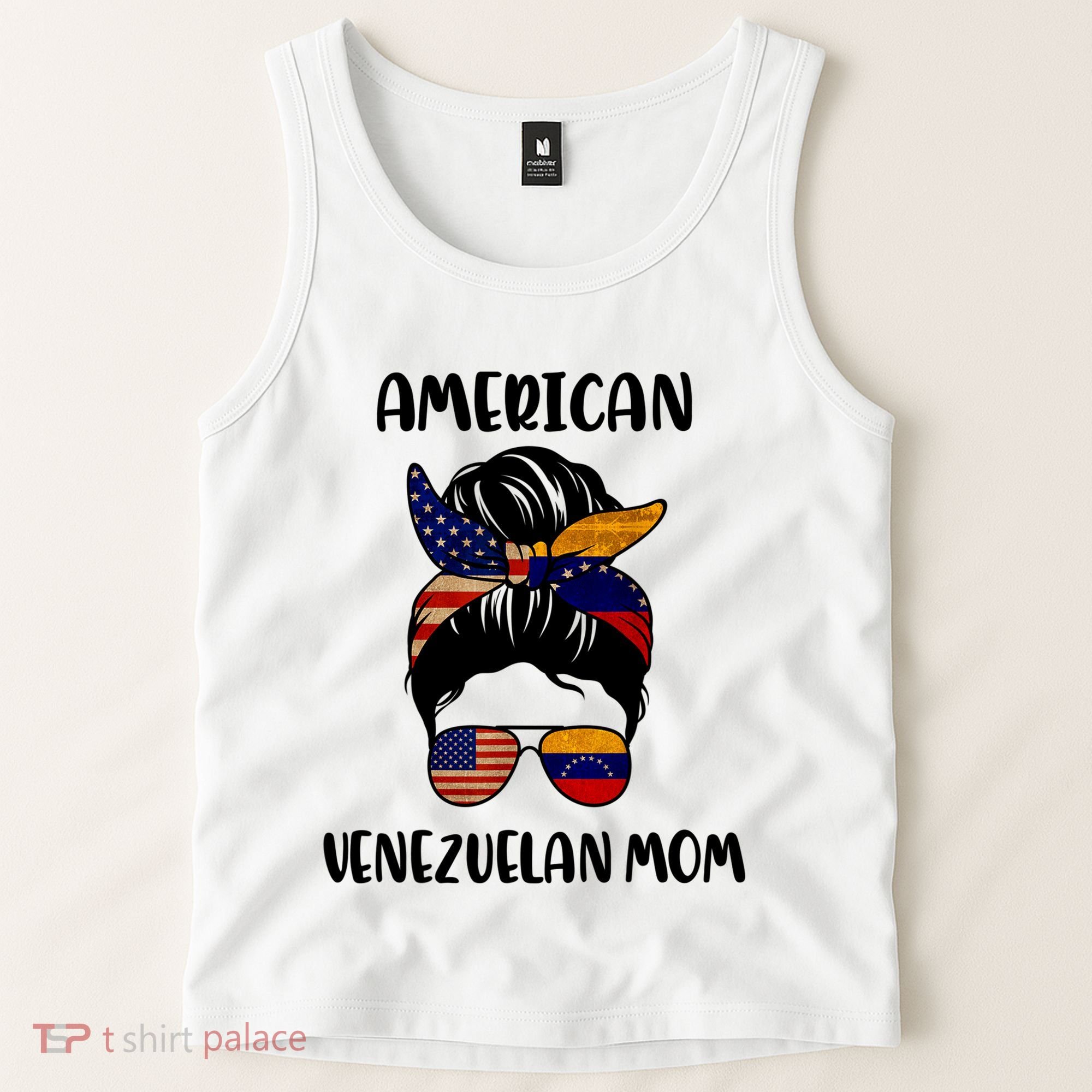 Half Venezuelan American Mom Messy Bun Flag Mothers Day Tank Top