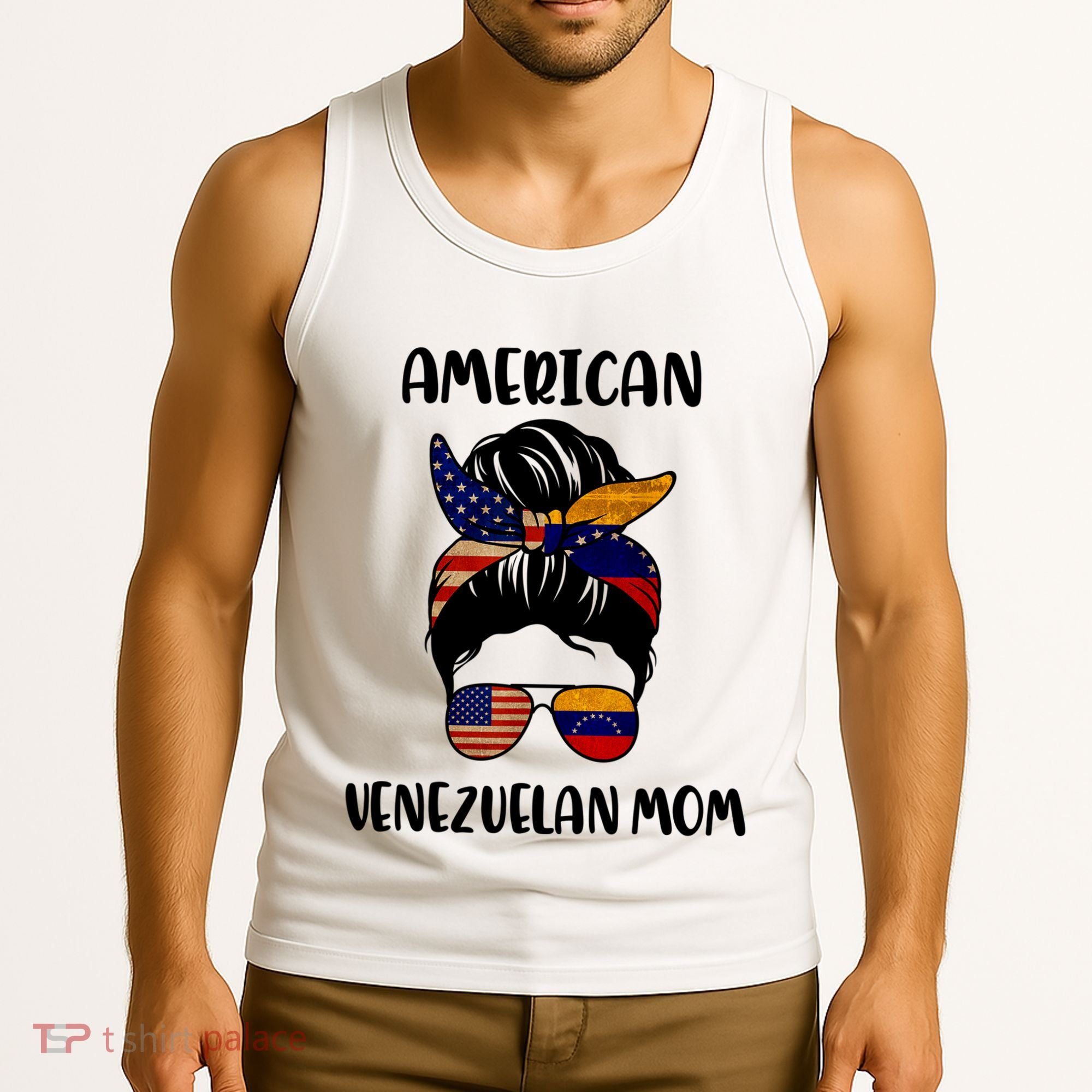 Half Venezuelan American Mom Messy Bun Flag Mothers Day Tank Top