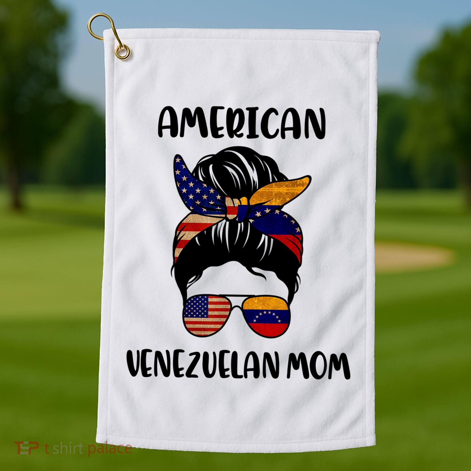 Half Venezuelan American Mom Messy Bun Flag Mothers Day Golf Towel