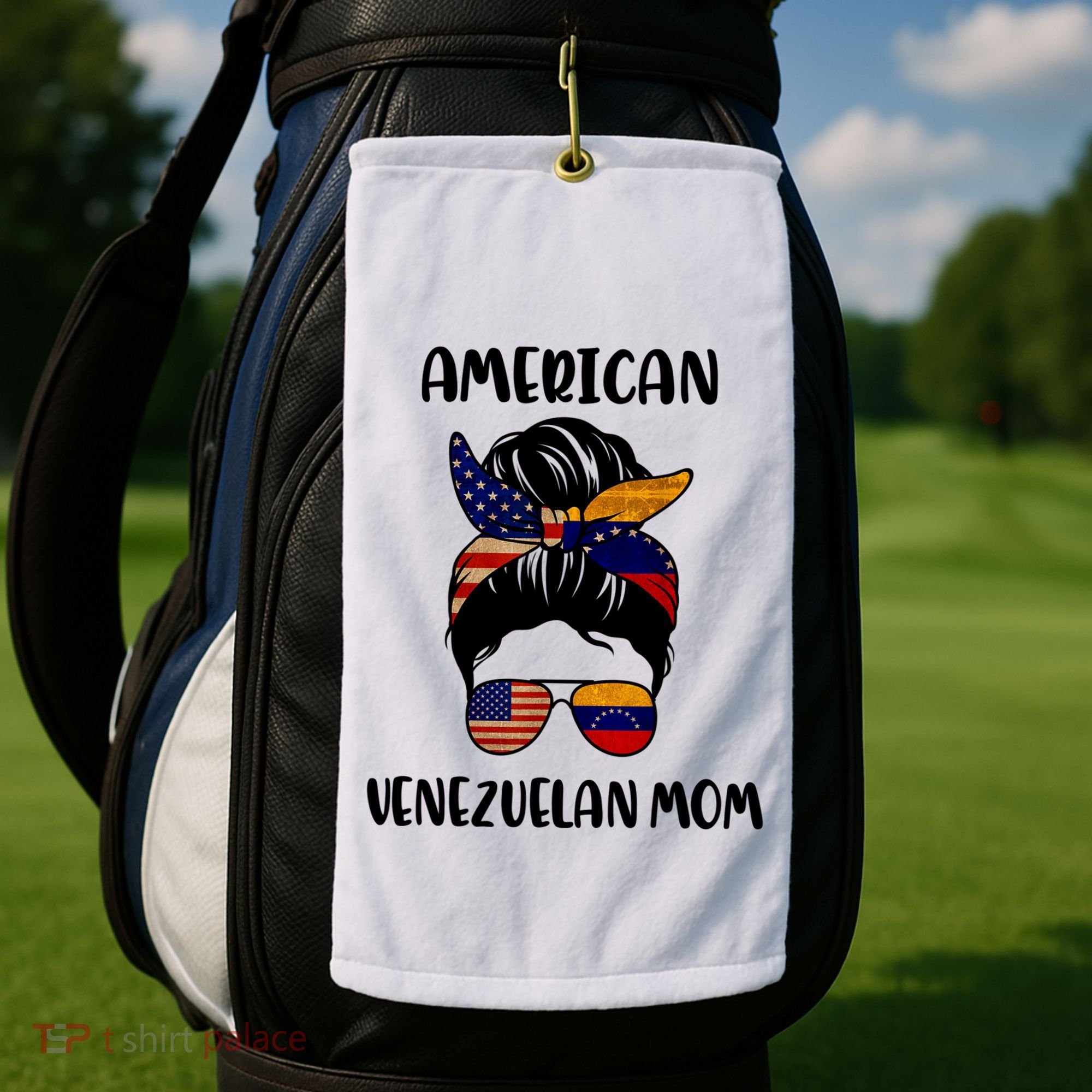 Half Venezuelan American Mom Messy Bun Flag Mothers Day Golf Towel