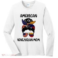 Half Venezuelan American Mom Messy Bun Flag Mothers Day Women's Long Sleeve Shirt thumb 0