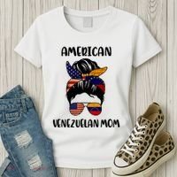 Half Venezuelan American Mom Messy Bun Flag Mothers Day Women's T-Shirt thumb 3