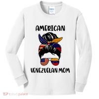 Half Venezuelan American Mom Messy Bun Flag Mothers Day Kids Long Sleeve Shirt thumb 0