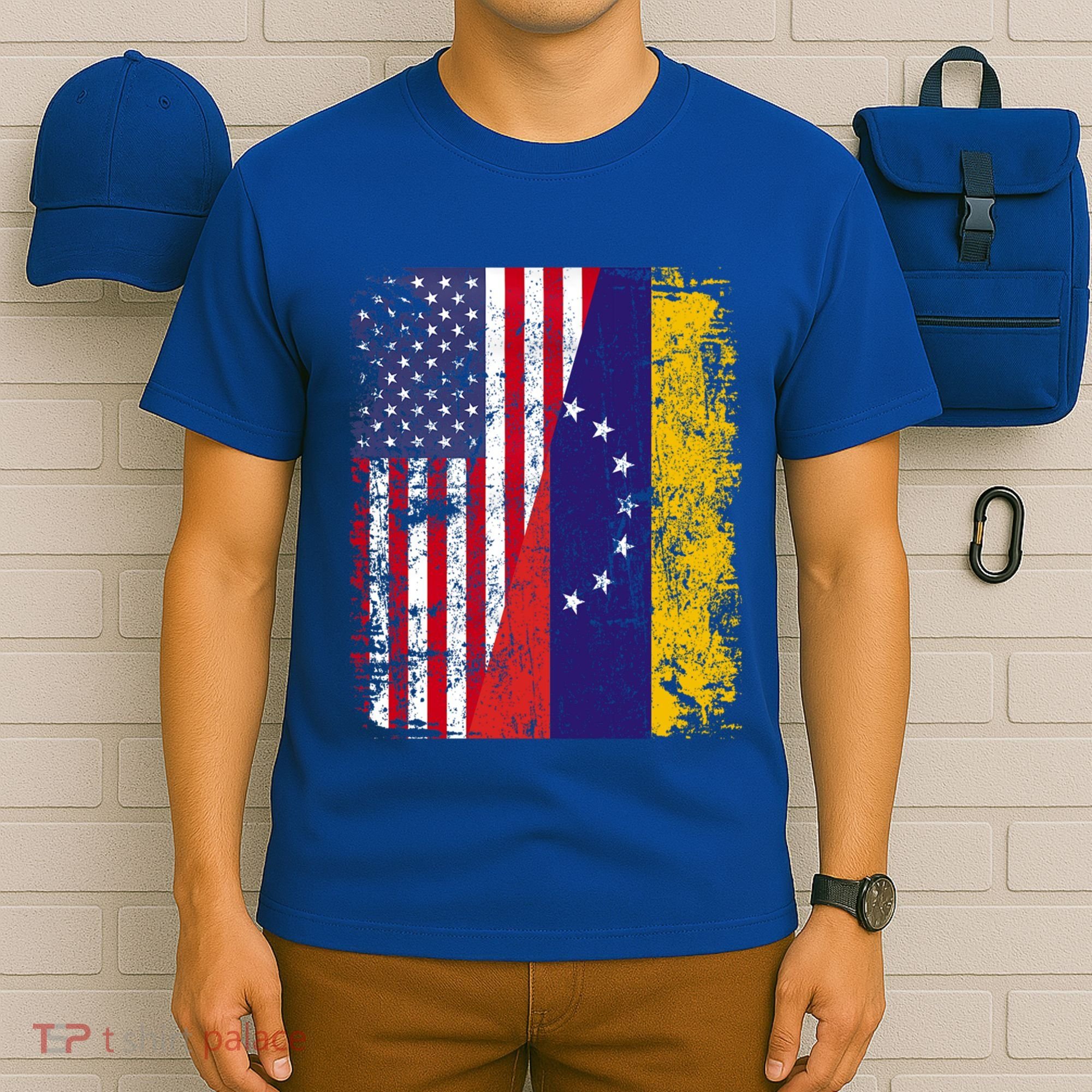 Half Venezuelan American Flags Venezuela Usa Vintage Cute Gift T-Shirt