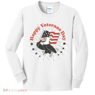 Happy Veterans Day Eagle Kids Long Sleeve Shirt