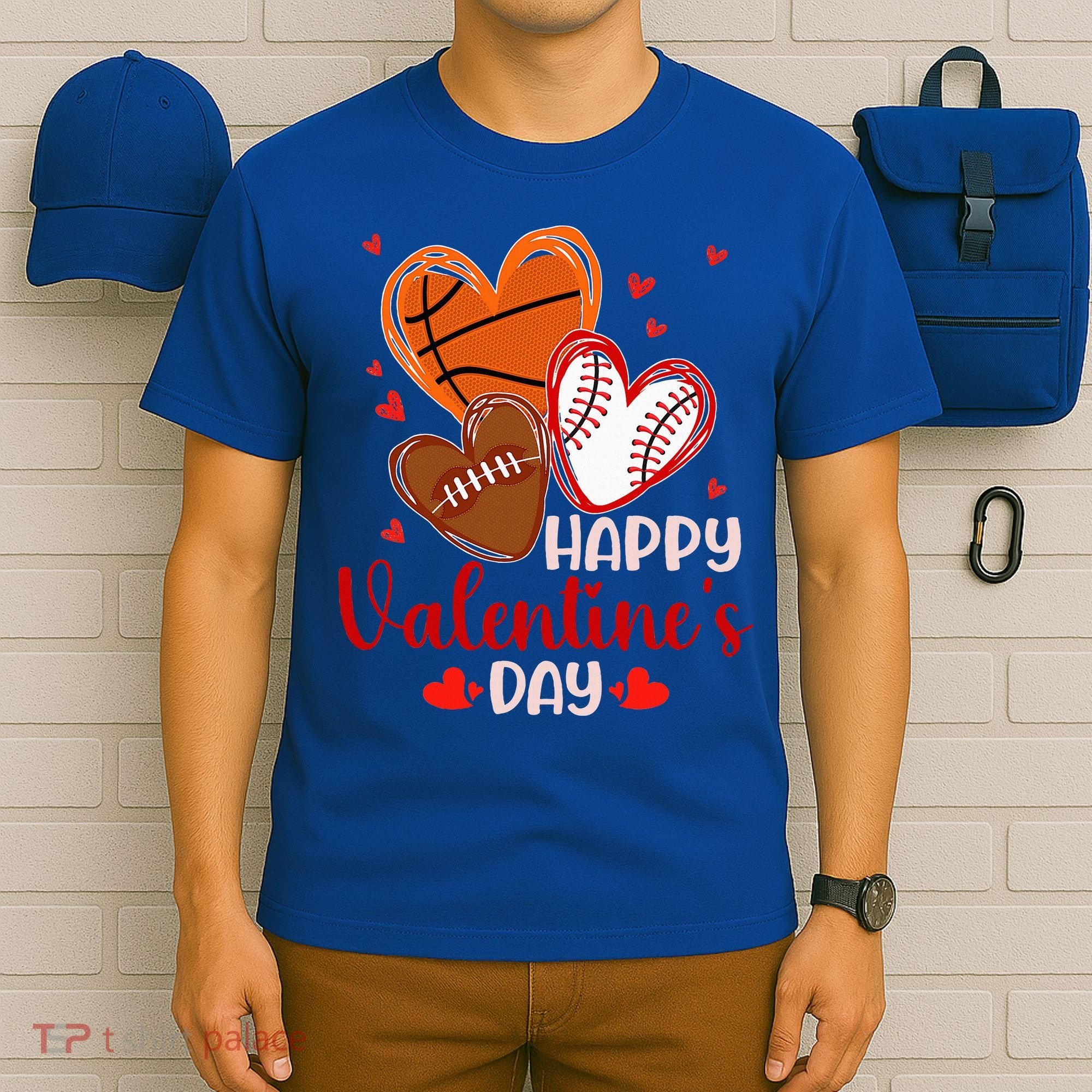 Happy Valentines Day Basketball Baseball Football  T-Shirt