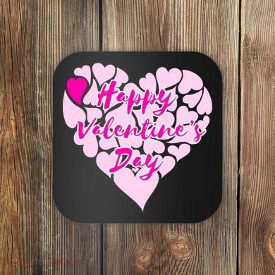 Happy Valentine's Day Heart Shape Logo Coaster