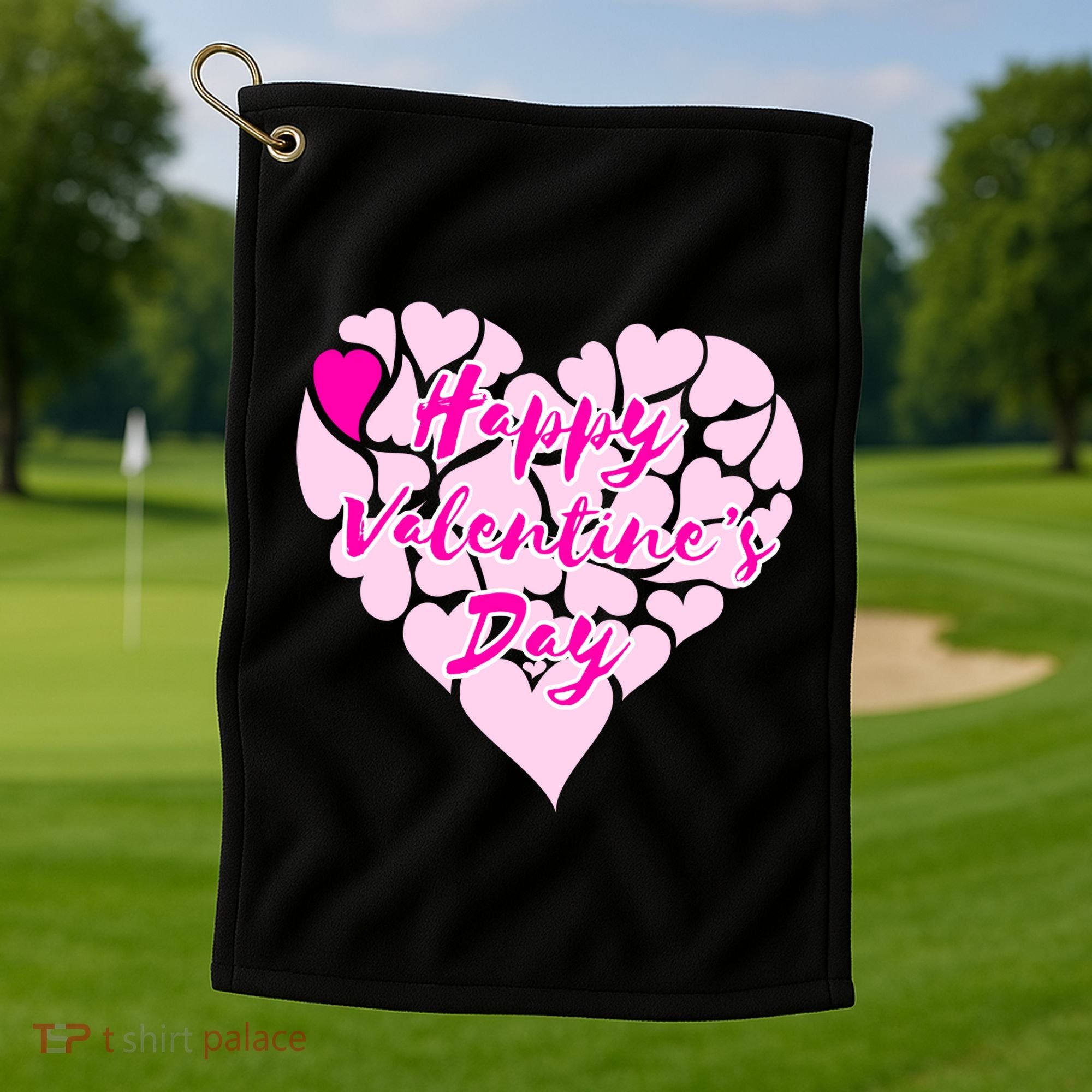 Happy Valentine's Day Heart Shape Logo Golf Towel
