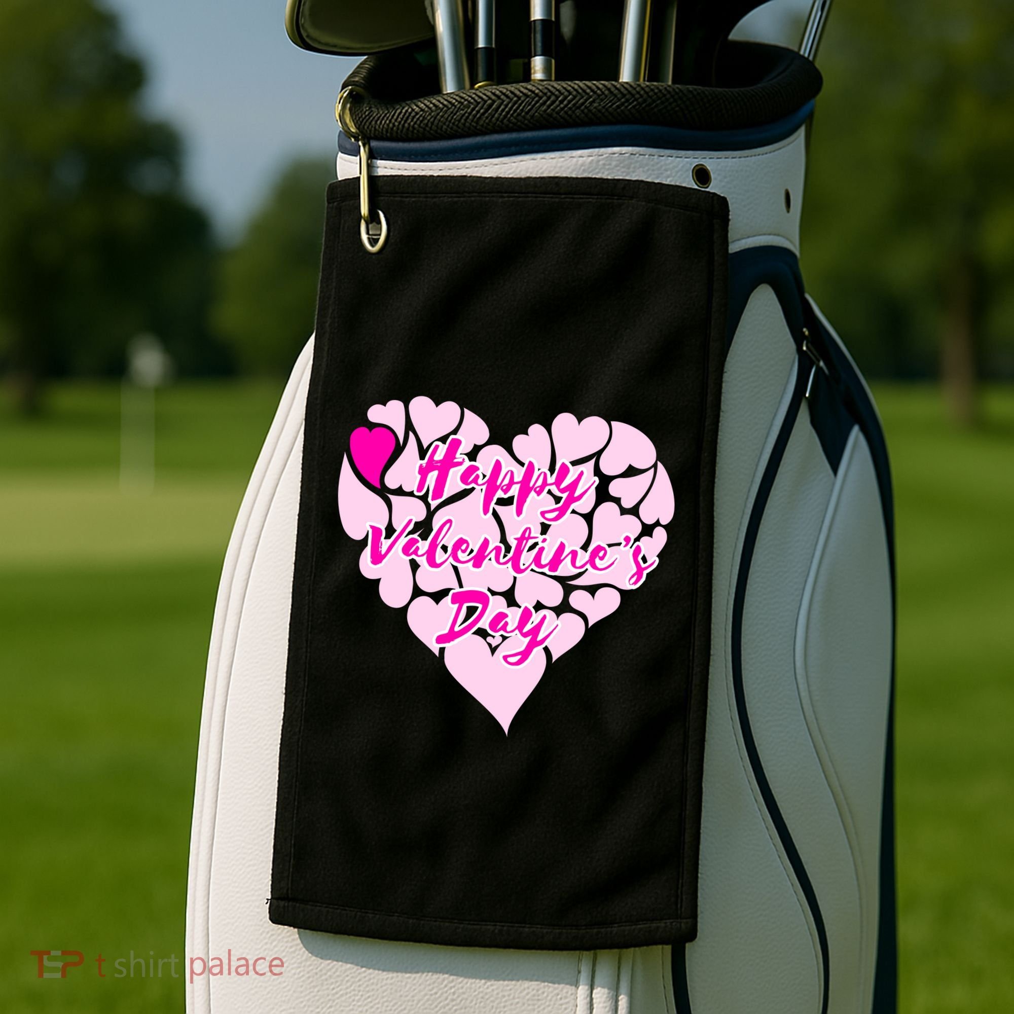 Happy Valentine's Day Heart Shape Logo Golf Towel