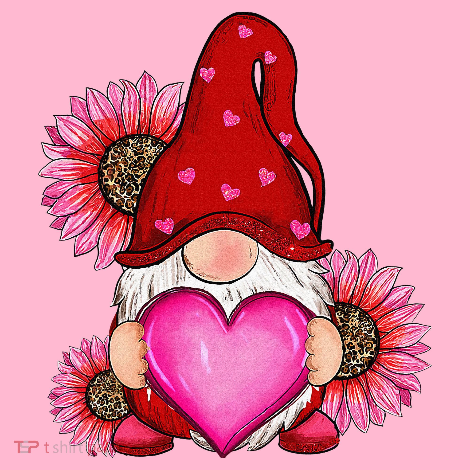 Happy Valentine's Day Gnome with Leopard Sunflower Valentine Coaster
