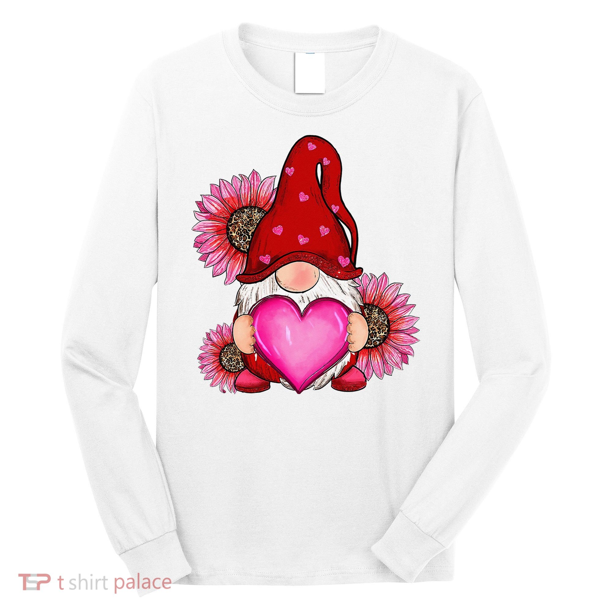 Happy Valentine's Day Gnome with Leopard Sunflower Valentine Long Sleeve Shirt