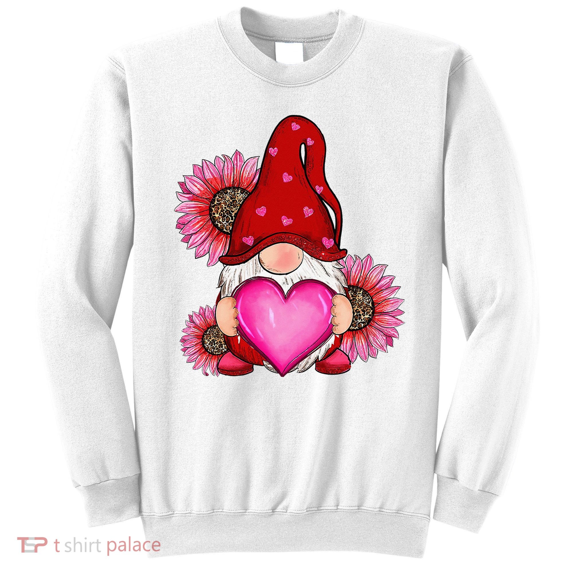 Happy Valentine's Day Gnome with Leopard Sunflower Valentine Sweatshirt