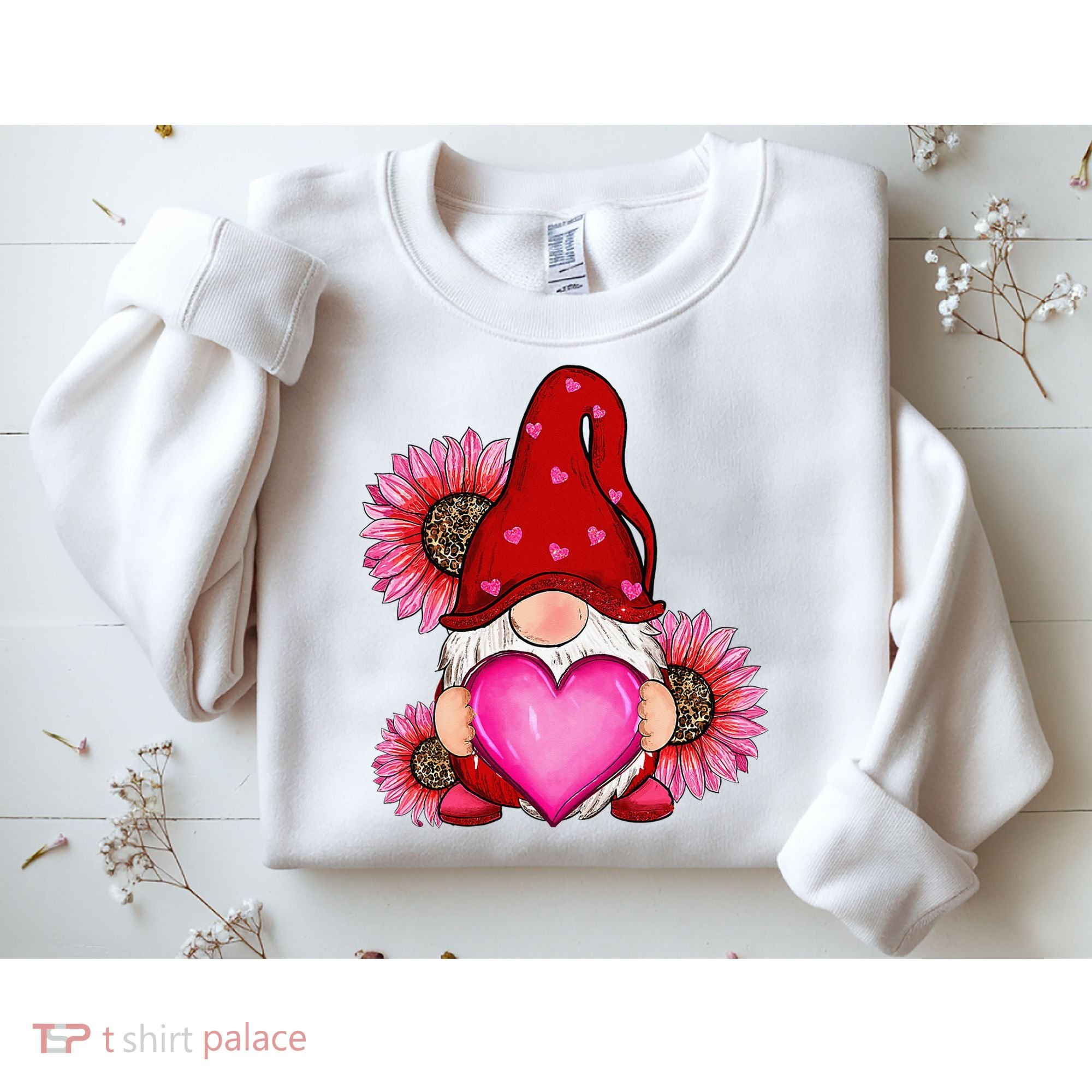 Happy Valentine's Day Gnome with Leopard Sunflower Valentine Sweatshirt