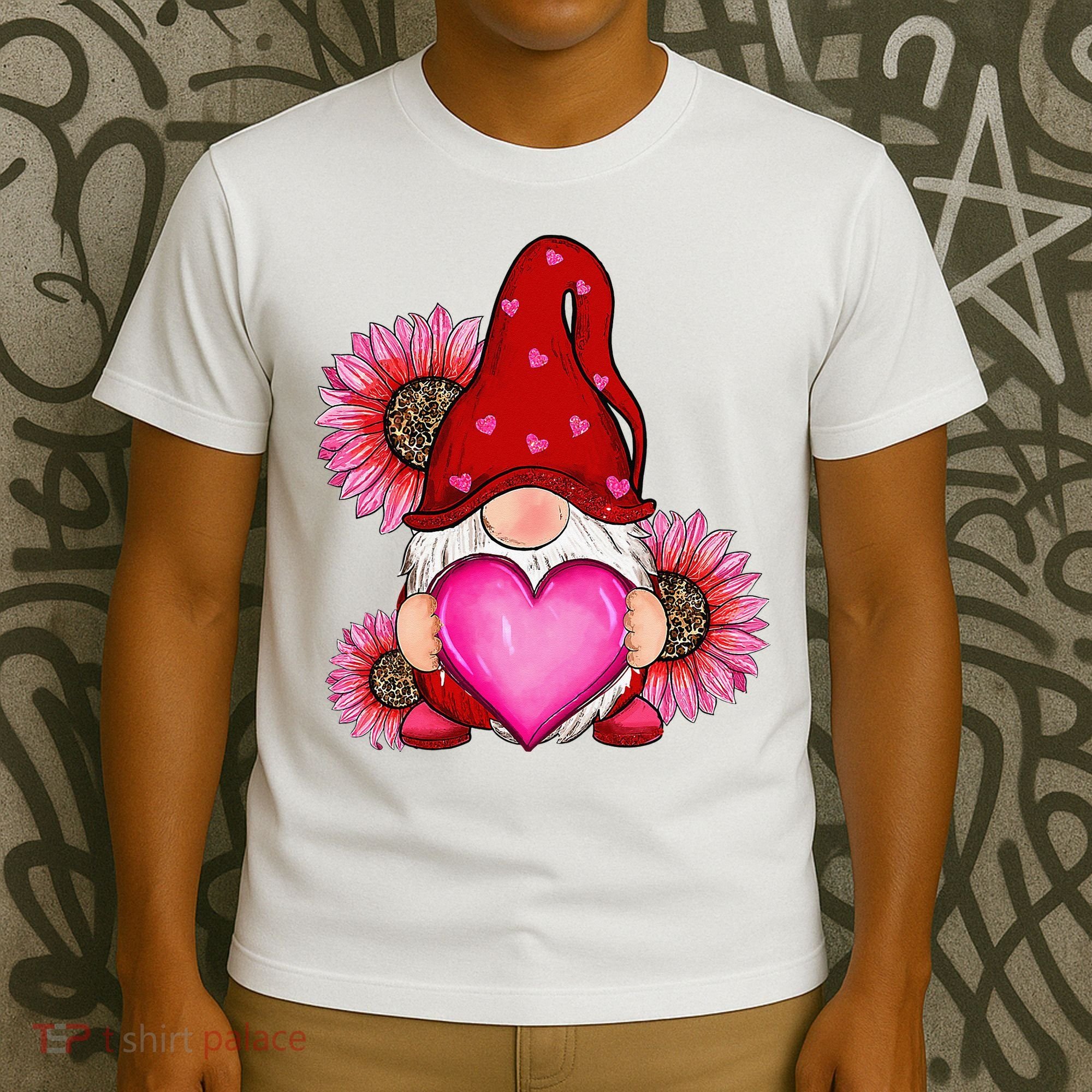 Happy Valentine's Day Gnome with Leopard Sunflower Valentine T-Shirt