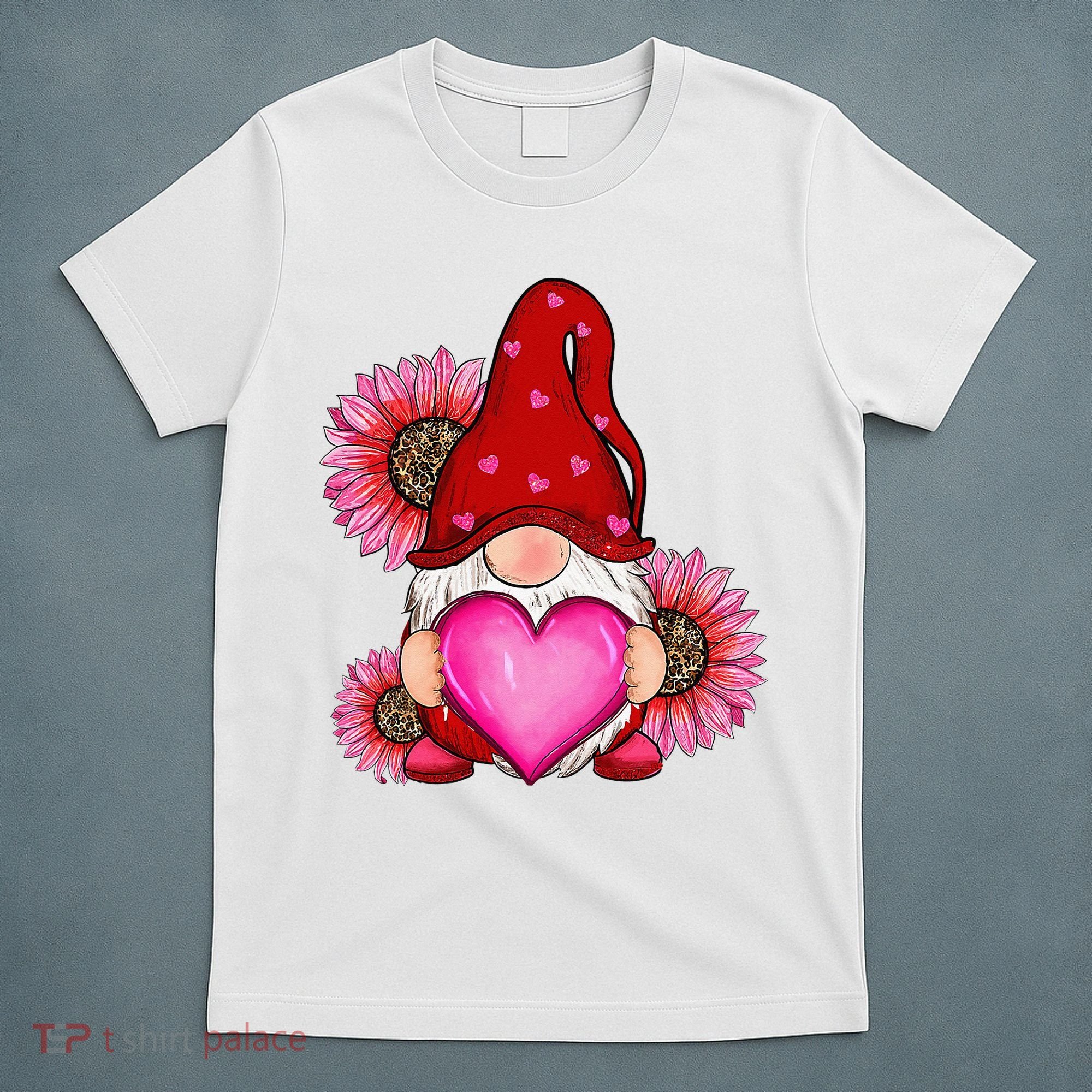 Happy Valentine's Day Gnome with Leopard Sunflower Valentine T-Shirt