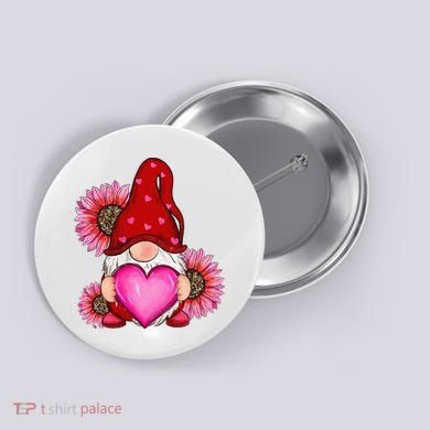 Happy Valentine's Day Gnome with Leopard Sunflower Valentine Button