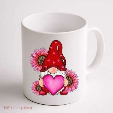 Happy Valentine's Day Gnome with Leopard Sunflower Valentine Coffee Mug back