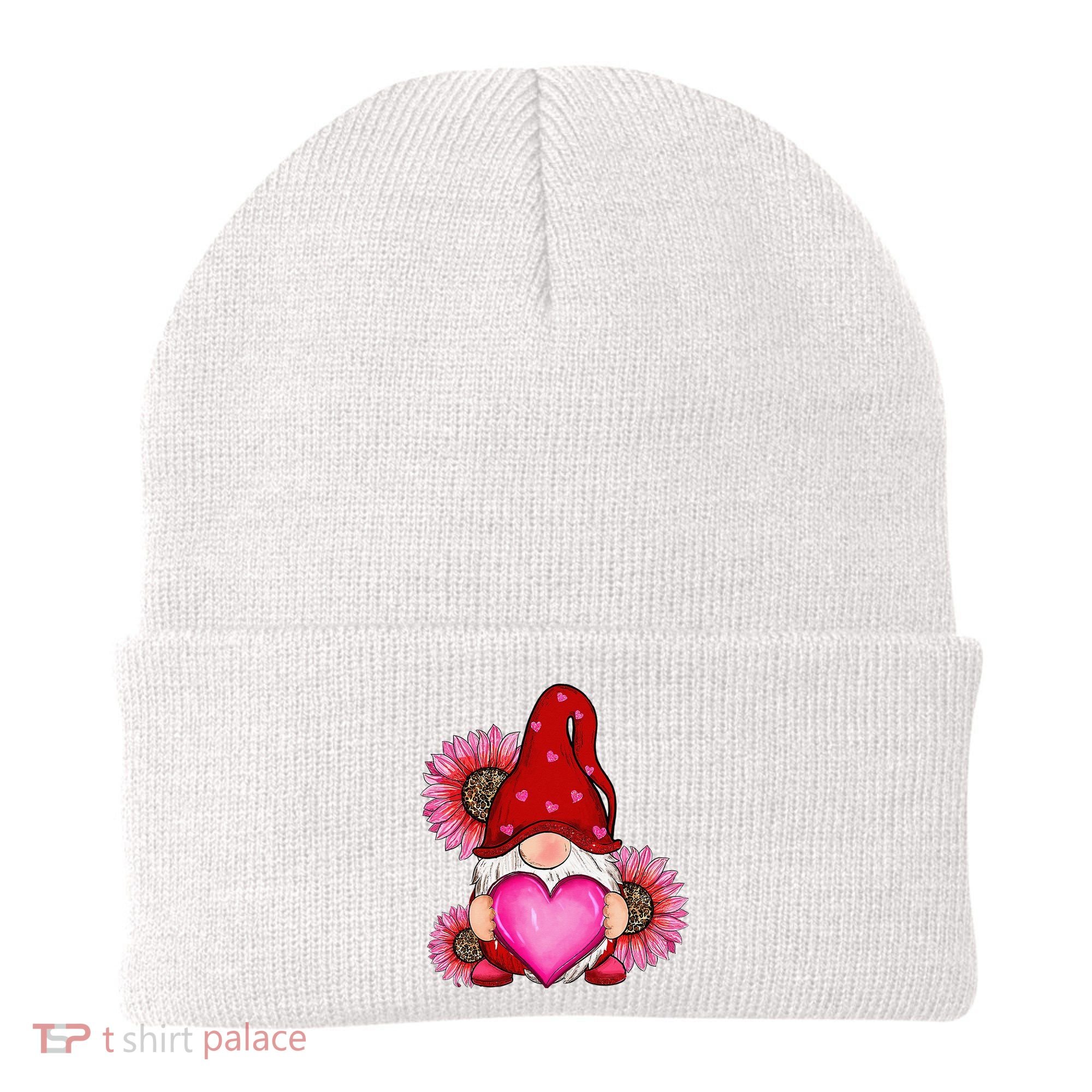 Happy Valentine's Day Gnome with Leopard Sunflower Valentine Beanie