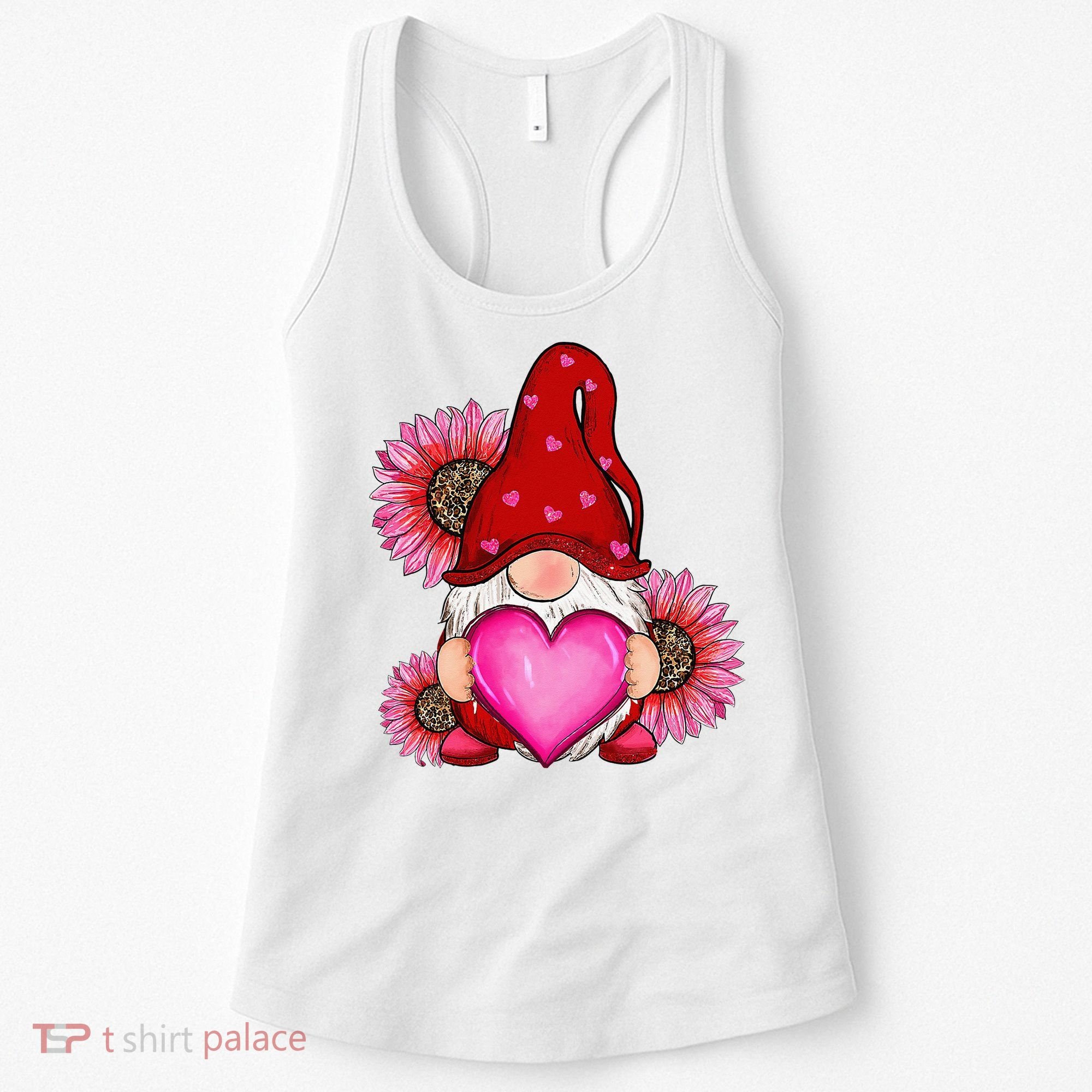 Happy Valentine's Day Gnome with Leopard Sunflower Valentine Women's Tank Top