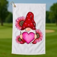 Happy Valentine's Day Gnome with Leopard Sunflower Valentine Golf Towel thumb 1