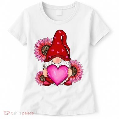 Happy Valentine's Day Gnome with Leopard Sunflower Valentine Women's T-Shirt