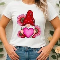 Happy Valentine's Day Gnome with Leopard Sunflower Valentine Women's T-Shirt thumb 2
