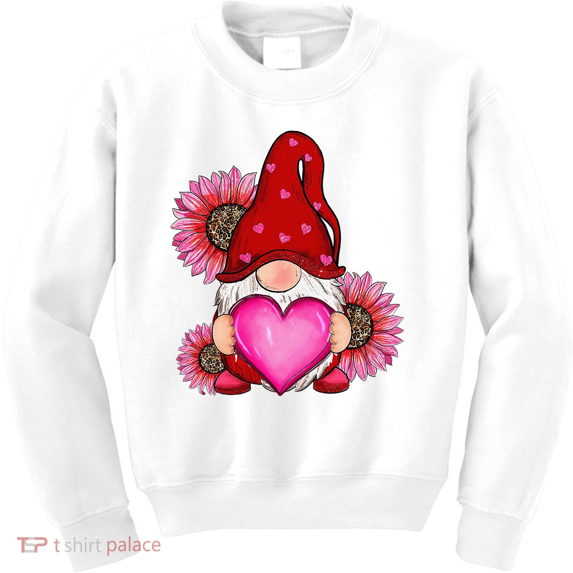 Happy Valentine's Day Gnome with Leopard Sunflower Valentine Kids Sweatshirt