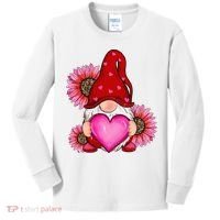 Happy Valentine's Day Gnome with Leopard Sunflower Valentine Kids Long Sleeve Shirt thumb 0