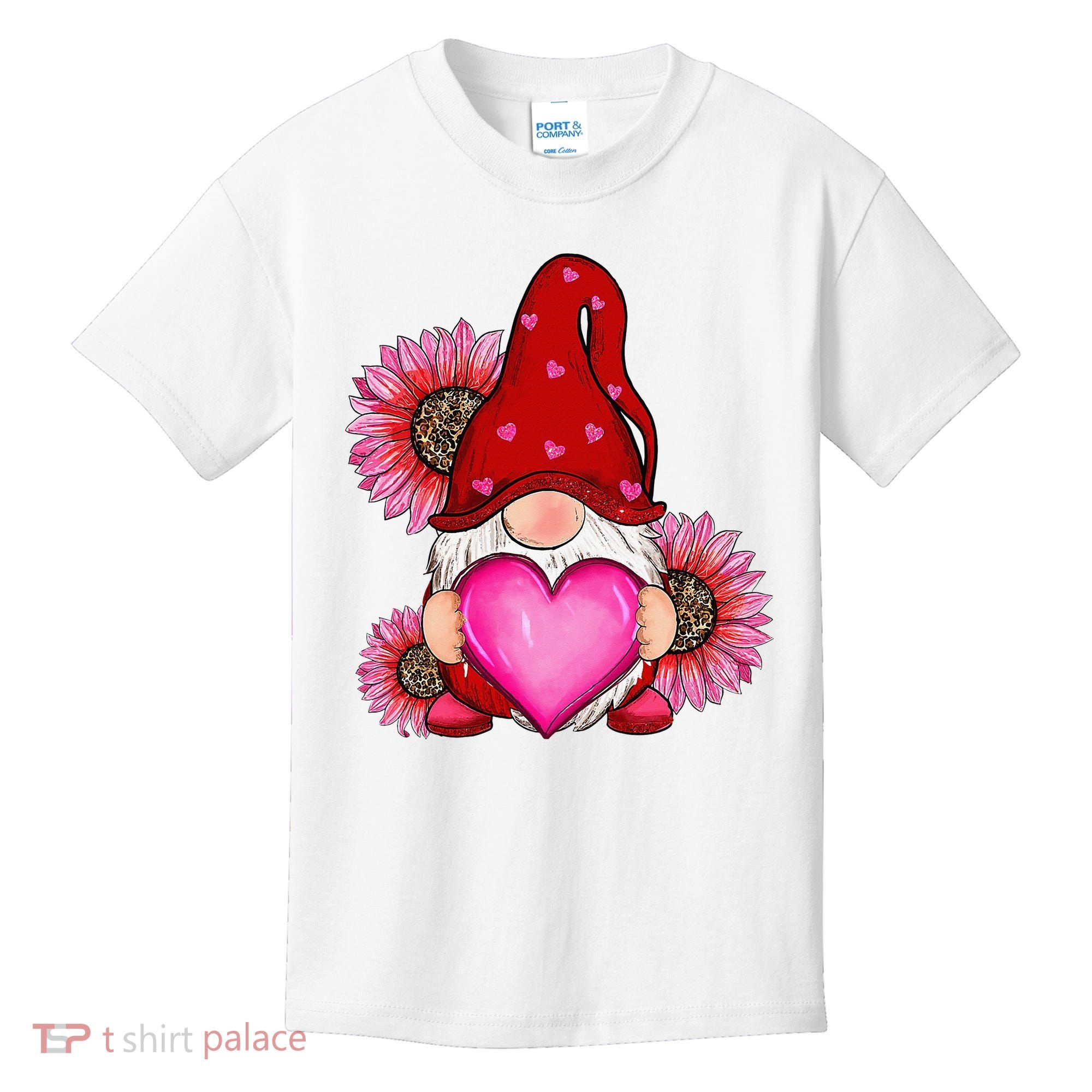 Happy Valentine's Day Gnome with Leopard Sunflower Valentine Kids T-Shirt