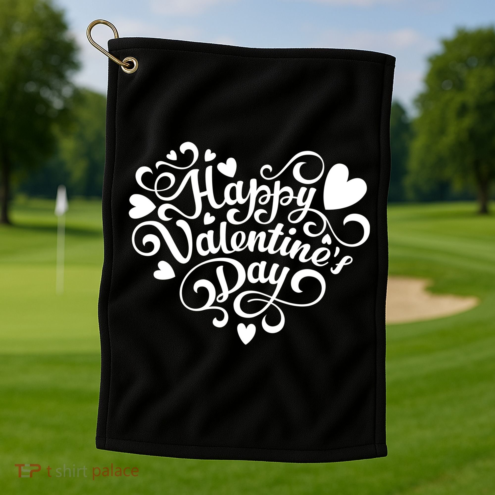 Happy Valentines Day Shaped Heart Golf Towel