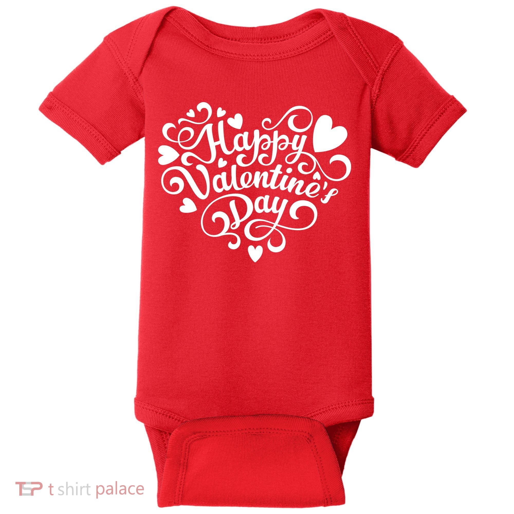 Happy Valentines Day Shaped Heart Baby Bodysuit