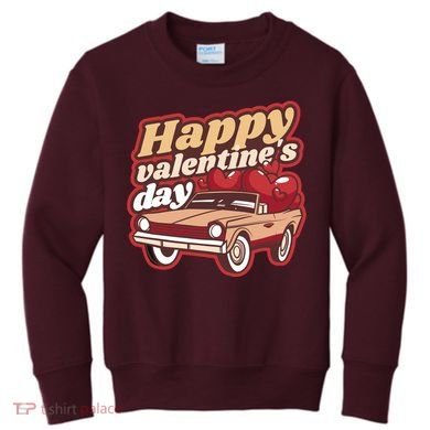 Happy Valentine's Day Vintage Car Kids Sweatshirt